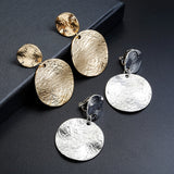 Chicmy-Vintage Metal Textured Round Disc Clip On Earrings