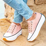 Christmas Gift Chicmy Women's Solid Color Canvas Lace-Up High-Heeled Thick-Soled Breathable Non-Slip Comfortable Fashion Casual Sneakers