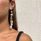 Chicmy-Vintage Imitation Pearl Long Tassel Clip Earring