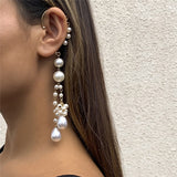 Chicmy-Vintage Imitation Pearl Long Tassel Clip Earring