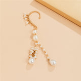 Chicmy-Vintage Imitation Pearl Long Tassel Clip Earring